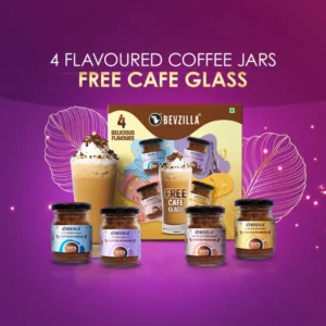 Bevzilla 4-Flavour Coffee Gift Set with Cafe Glass - Pure Arabica
