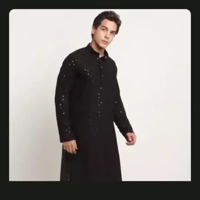Alternative view of Men's Chikankari Black Kurta - Classic Cotton Blend Ethnic Attire