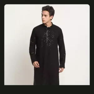 Men's Chikankari Black Kurta - Classic Cotton Blend Ethnic Attire
