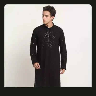 Men's Chikankari Black Kurta - Classic Cotton Blend Ethnic Attire