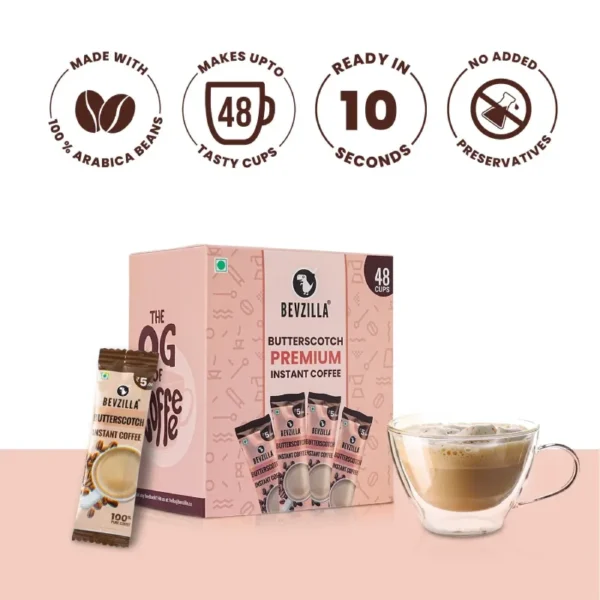 Bevzilla Instant Butterscotch Coffee Sachets - 48 Sachets Box - Image 2