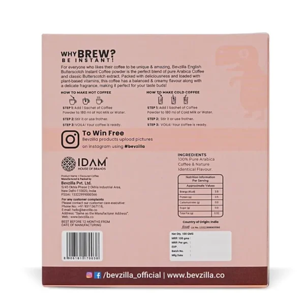 Bevzilla Instant Butterscotch Coffee Sachets - 48 Sachets Box - Image 3