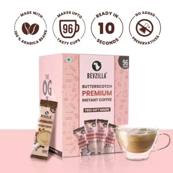 Bevzilla 96 Butterscotch Coffee Sachets Box - 100% Pure Arabica Beans - Image 2