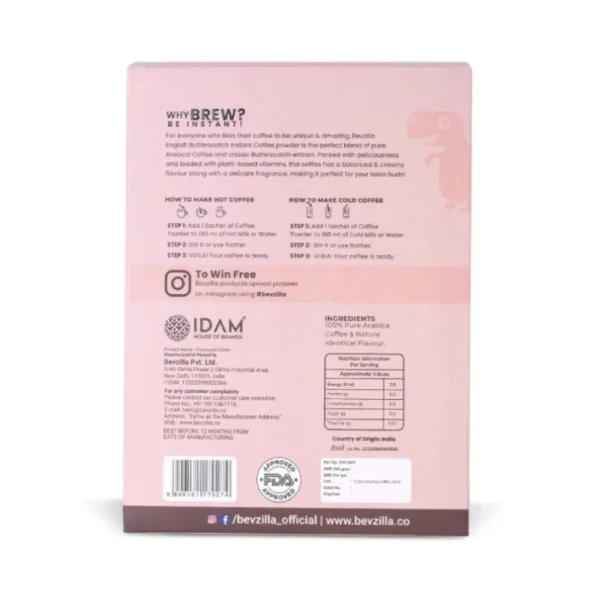 Bevzilla 96 Butterscotch Coffee Sachets Box - 100% Pure Arabica Beans - Image 3