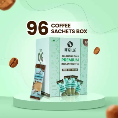 Bevzilla Instant Coffee Powder Box - 96 Sachets | Assorted Flavors | Premium Arabica Coffee