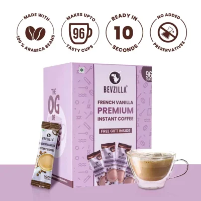 Alternative view of Bevzilla French Vanilla Coffee Sachets Box - 96 Sachets | Premium Arabica Coffee | Instant & Delicious