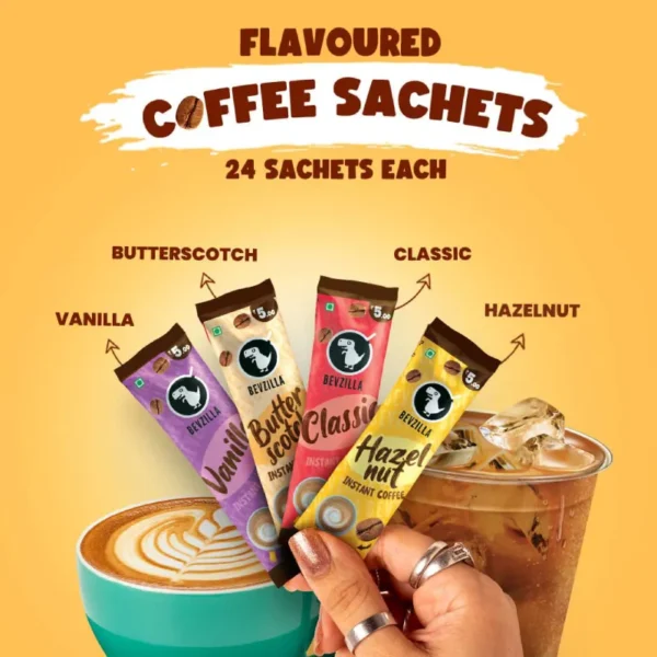 Bevzilla Instant Coffee Powder Box - 96 Sachets | Assorted Flavors | Makes 96 Cups | 100% Arabica Coffee - Image 2