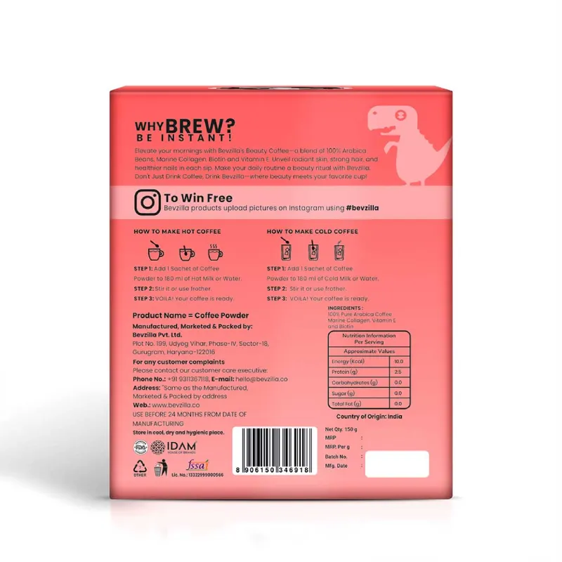 Bevzilla 30 Instant Beauty Coffee Sachets (Arabica + Marine Collagen + Biotin + Vitamin E) Bevzilla 30 Instant Beauty Coffee Sachets (Arabica + Marine Collagen + Biotin + Vitamin E) - Image 6