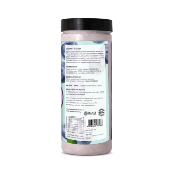 Bevzilla Blueberry Instant Iced Tea Mix (400gm) - Refreshing Blueberry Flavor - Image 3
