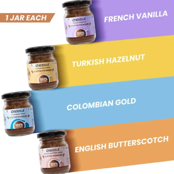 Bevzilla Flavoured Coffee Powder Combo - 4 Irresistible Flavors (50g Each) - Image 3