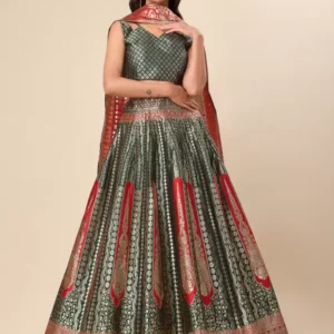 Shoppy Dark Green Zari Work Lehenga Choli - Elegance Redefined