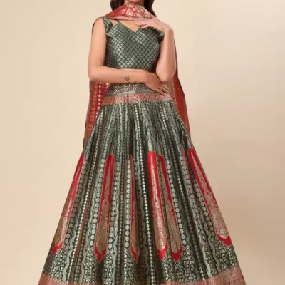 Shoppy Dark Green Zari Work Lehenga Choli - Elegance Redefined