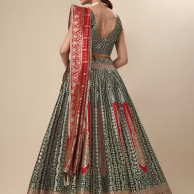 Alternative view of Shoppy Dark Green Zari Work Lehenga Choli - Elegance Redefined