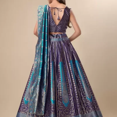 Alternative view of Shoppy Navy Blue Zari Work Lehenga Choli - Semi Stitched