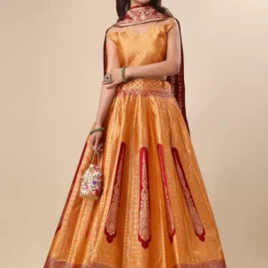 Shoppy Orange Art Silk Lehenga Choli with Zari Work