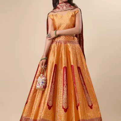 Shoppy Orange Art Silk Lehenga Choli with Zari Work