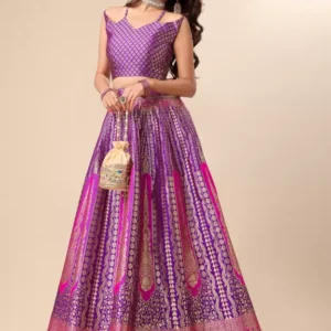 Shoppy Purple Art Silk Zari Work Lehenga Choli - Semi-Stitched