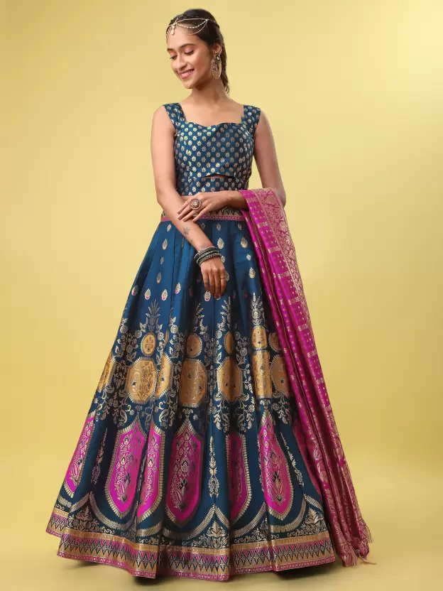 Shopsy Rama Zari Work Lehenga Choli - Festive Elegance Shopsy Rama Zari Work Lehenga Choli - Festive Elegance