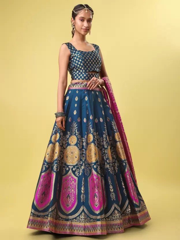 Shopsy Rama Zari Work Lehenga Choli - Festive Elegance Shopsy Rama Zari Work Lehenga Choli - Festive Elegance - Image 3