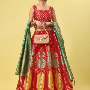 Radiant Red Shopsy Zari-Work Lehenga Choli