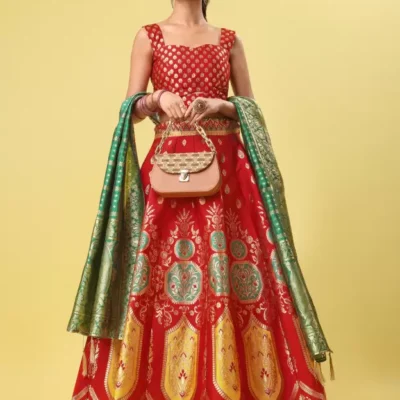 Radiant Red Shopsy Zari-Work Lehenga Choli