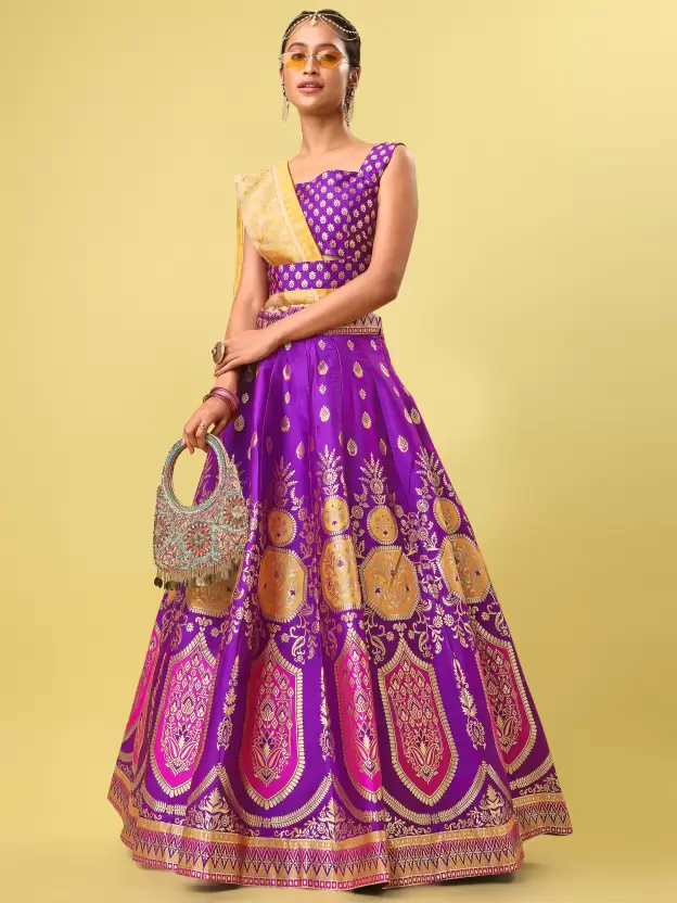 Shopsy Wine Embellished Lehenga Choli - Art Silk & Jacquard Shopsy Wine Embellished Lehenga Choli - Art Silk & Jacquard