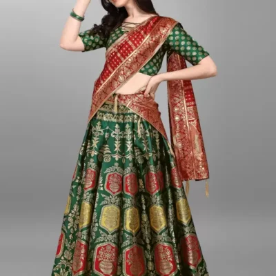 Shopsy Dark Green Zari Work Lehenga Choli - Festive & Wedding Wear