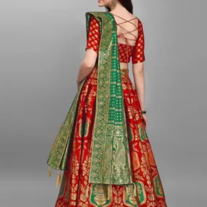 Alternative view of Shopsy Red Jacquard Zari-Work Lehenga Choli - Semi Stitched