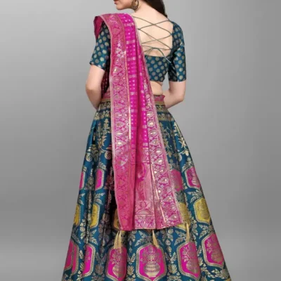 Alternative view of Shopsy Teal Zari Work Semi-Stitched Lehenga Choli