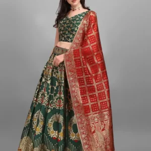 Shopsy Dark Green Semi-Stitched Lehenga Choli - Elegance & Tradition