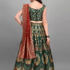 Alternative view of Shopsy Dark Green Semi-Stitched Lehenga Choli - Elegance & Tradition