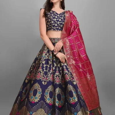 Shopsy Navy Blue Semi-Stitched Lehenga Choli - Wedding & Festive Ready