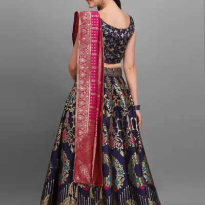 Alternative view of Shopsy Navy Blue Semi-Stitched Lehenga Choli - Wedding & Festive Ready