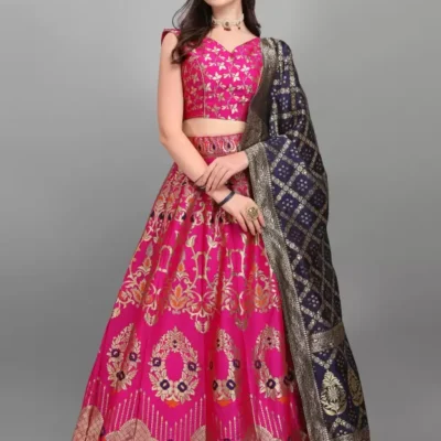 Shopsy Pink Semi-Stitched Lehenga Choli - Perfect for Weddings & Festivities