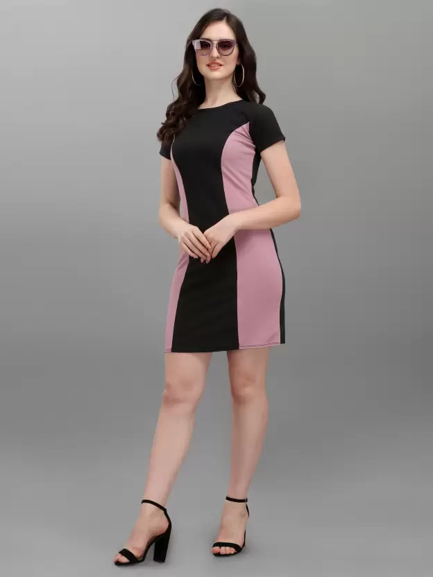 Shopsy Women's Elegant Purple & Black Bodycon Dress Shopsy Women's Elegant Purple & Black Bodycon Dress