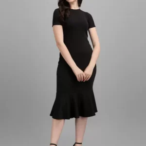 Shopsy Women's Elegant Midi Bodycon Black Dress - Stretchable