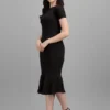 Shopsy Women's Elegant Midi Bodycon Black Dress - Stretchable