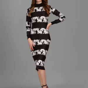 Shopsy Chic Black & White Bodycon Midi Dress for Women