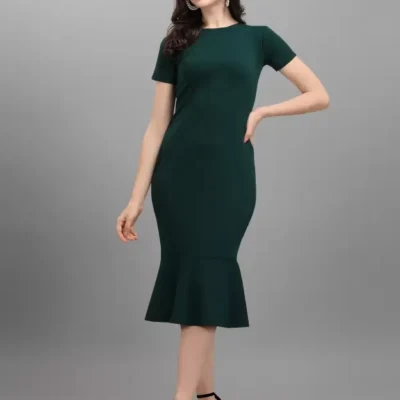 Shopsy Green Midi Bodycon Dress for Women - Stretchable & Elegant