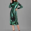 Shopsy Turquoise Green Midi Bodycon Dress for Women