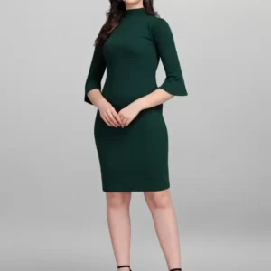Shopsy Women's Elegant High Neck Bodycon Green Dress