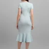 Shopsy Women's Bodycon Light Blue Dress - Elegant Midi/Calf Length