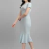 Shopsy Women's Bodycon Light Blue Dress - Elegant Midi/Calf Length