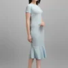 Shopsy Women's Bodycon Light Blue Dress - Elegant Midi/Calf Length