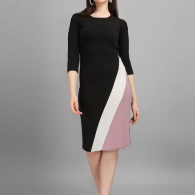 Shopsy Bodycon Dress - Light Violet & Black Stretchable for Women