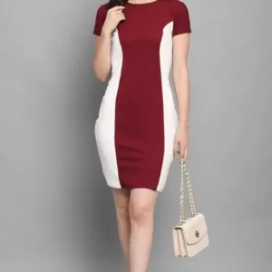 Chic Maroon & White Bodycon Dress - Stretchable & Stylish