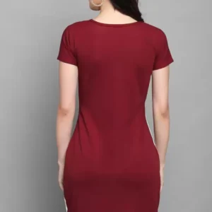 Alternative view of Chic Maroon & White Bodycon Dress - Stretchable & Stylish