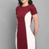 Chic Maroon & White Bodycon Dress - Stretchable & Stylish