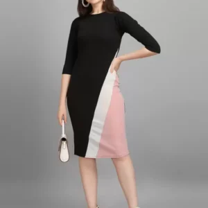 Shopsy Chic Peach & Black Bodycon Dress for Women - Elegant & Versatile