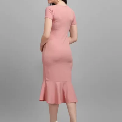 Alternative view of Elegant Peach Midi Bodycon Dress for Women - Stretchable & Comfortable
